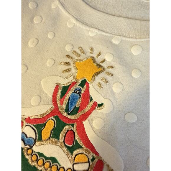 Vintage Ugly Christmas Holiday Grandma Sweatshirt Womens Medium Puffy Paint Tree - Picture 6 of 9